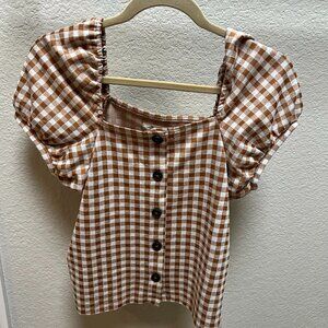 Tan and White Check Top